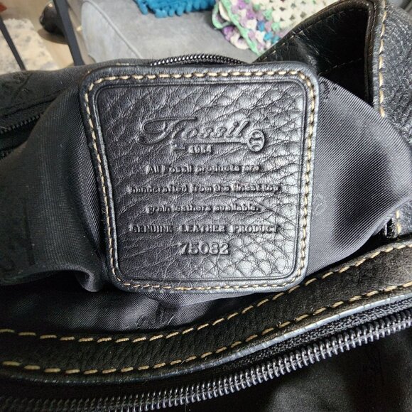 VTG Large Fossil 75082 Black Pebbled Leather Classic Style Handbag W Free Wallet - Picture 3 of 15